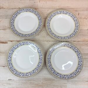 Set Of 4 Hilton Fine Porcelain Blue Floral Lace Bread Dessert Plates 6”